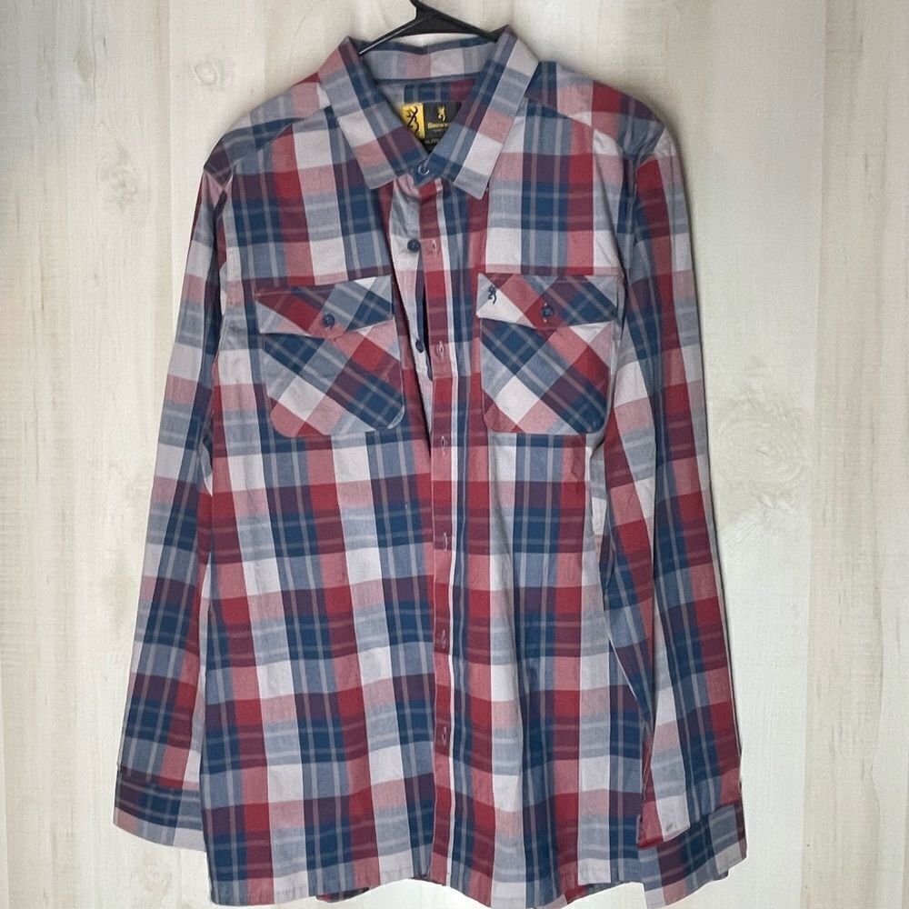 Browning red blue plaid long sleeve‎ button front shirt size x large